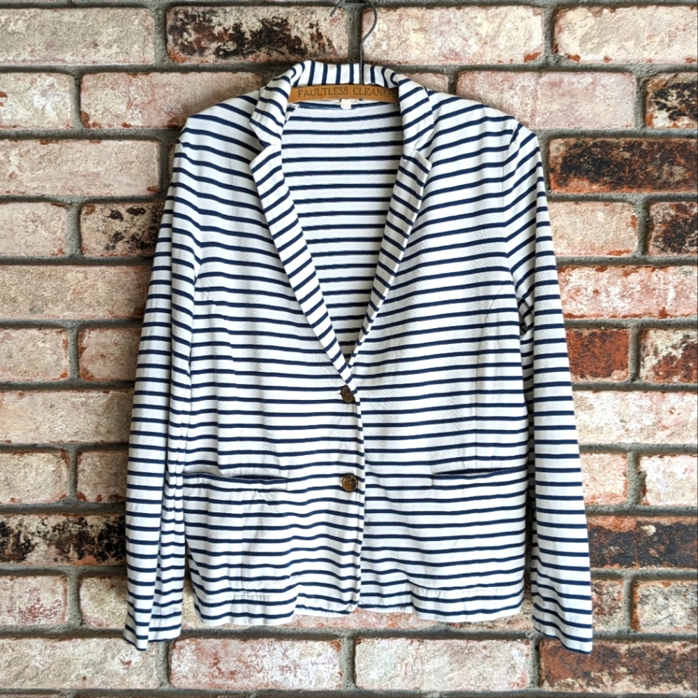 ⚓ J Crew Striped Casual Blazer White & Blue L